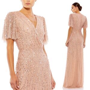 Mac Duggal 35109 Size 14W(18) Leafy Embellished Flutter Sleeves Gown